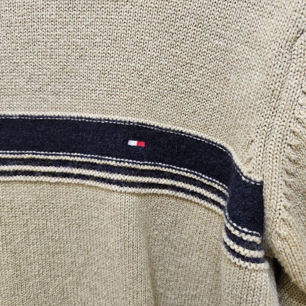 Tommy Hilfiger Mens Sweater Sz Medium Beige Cotton Blend Striped‎ Crew Neck Knit - Picture 3 of 10